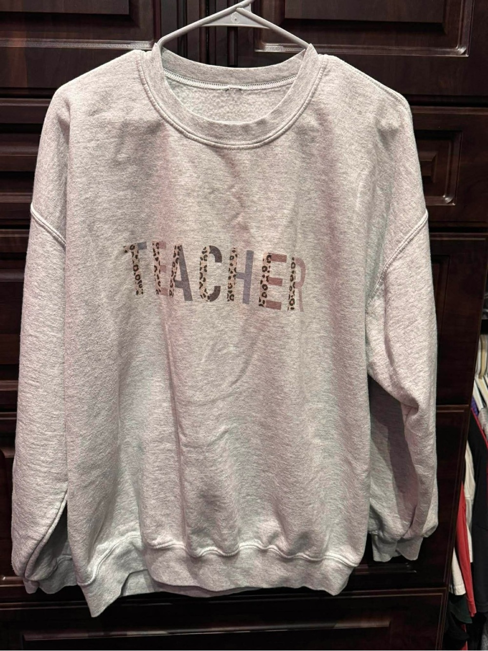 Heather Gray Crewneck with Leopard 'TEACHER' Print XL - Picture 2 of 4